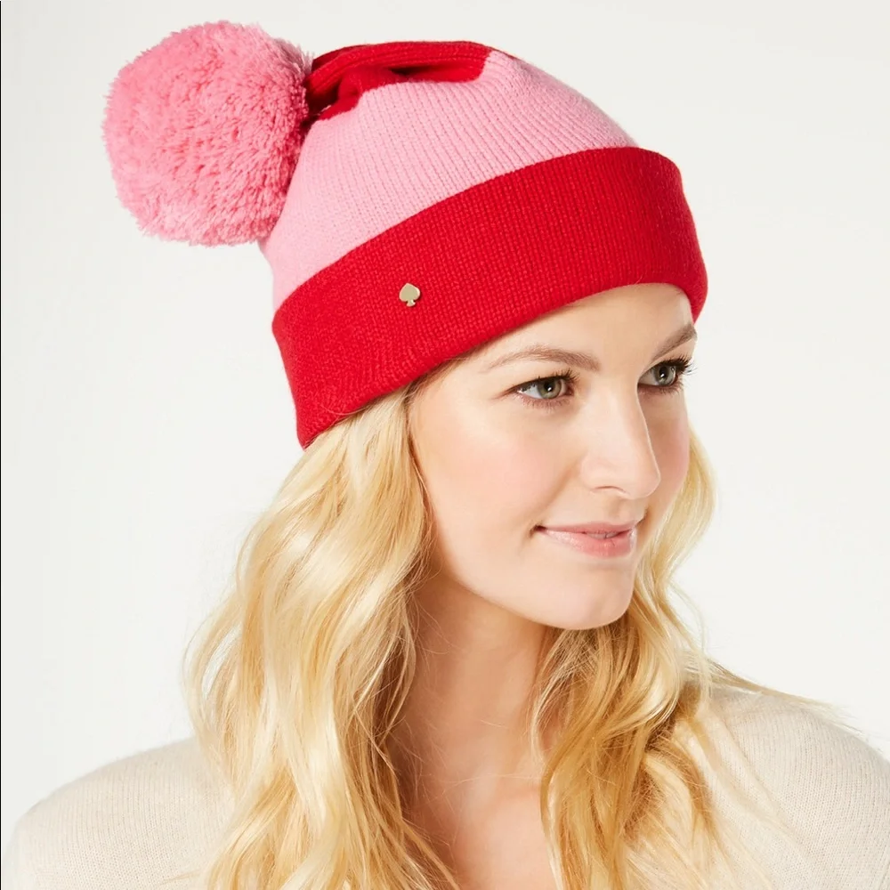 NWT Kate Spade New York color Block beanie pink Red Striped
